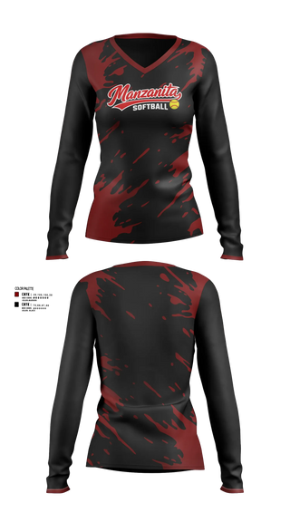 Womens Long Sleeve Vneck Shirt, Manzanita Softball, Softball, Teamtime, Team time, sublimation, custom sports apparel, team uniforms, spirit wear, spiritwear, sports uniforms, custom shirts, team store, custom team store, fundraiser sports, apparel fundraiser