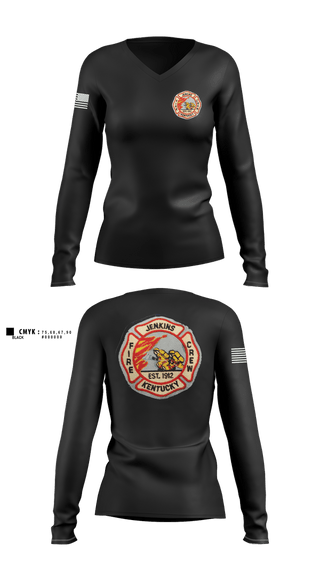Womens Long Sleeve Vneck Shirt, Jenkins fire department, Fire Department, Teamtime, Team time, sublimation, custom sports apparel, team uniforms, spirit wear, spiritwear, sports uniforms, custom shirts, team store, custom team store, fundraiser sports, apparel fundraiser