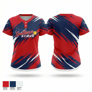Two Button Softball Jersey, Southern Stars, Softball, Teamtime, Team time, sublimation, custom sports apparel, team uniforms, spirit wear, spiritwear, sports uniforms, custom shirts, team store, custom team store, fundraiser sports, apparel fundraiser