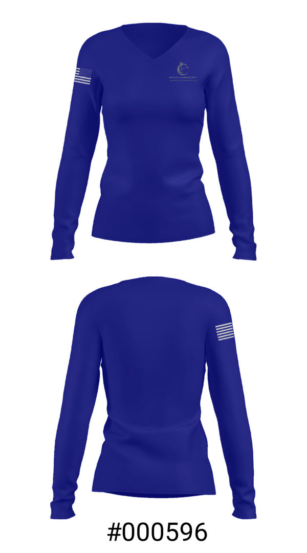 Women's Long Sleeve Vneck Shirt, Grove Elementary School, Spirit Store, Teamtime, Team time, sublimation, custom sports apparel, team uniforms, spirit wear, spiritwear, sports uniforms, custom shirts, team store, custom team store, fundraiser sports, apparel fundraiser