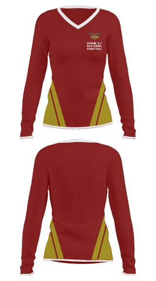 Women's Long Sleeve Vneck Shirt, Spokane R-7 High School Basketball, Men's Basketball, Teamtime, Team time, sublimation, custom sports apparel, team uniforms, spirit wear, spiritwear, sports uniforms, custom shirts, team store, custom team store, fundraiser sports, apparel fundraiser