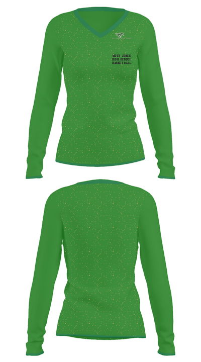 West Jones High School Basketball 7601592 Women's Long Sleeve V-neck Shirt - 34