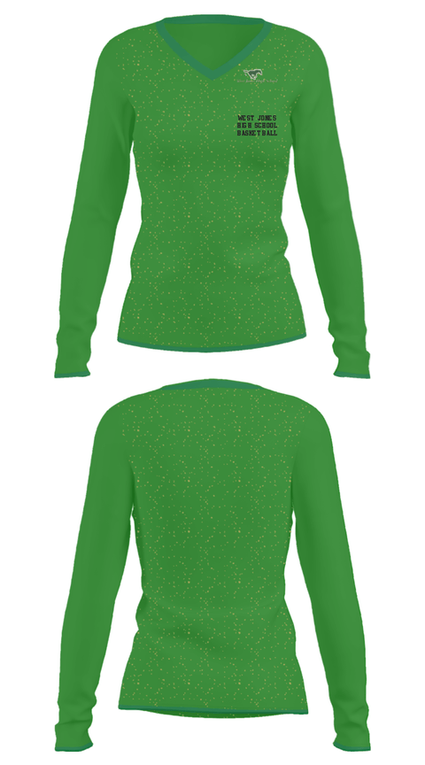 Women's Long Sleeve Vneck Shirt, West Jones High School Basketball, Women's Basketball, Teamtime, Team time, sublimation, custom sports apparel, team uniforms, spirit wear, spiritwear, sports uniforms, custom shirts, team store, custom team store, fundraiser sports, apparel fundraiser