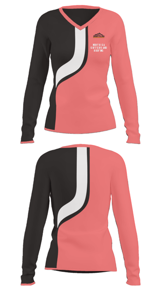 Women's Long Sleeve Vneck Shirt, North GA Gutters And Roofing, , Teamtime, Team time, sublimation, custom sports apparel, team uniforms, spirit wear, spiritwear, sports uniforms, custom shirts, team store, custom team store, fundraiser sports, apparel fundraiser