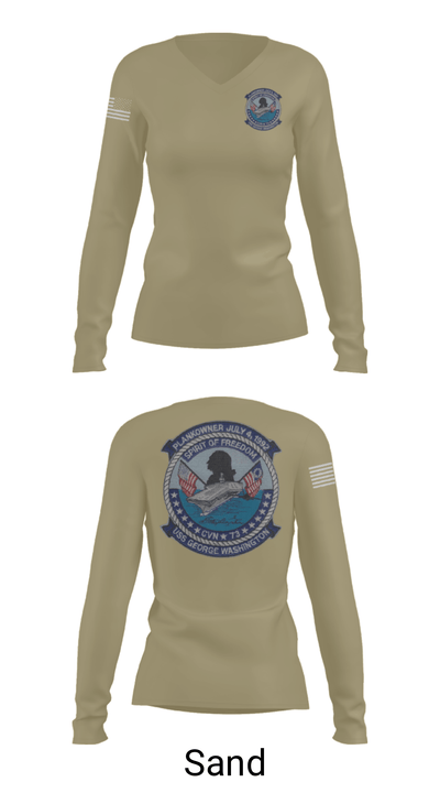 USS GEORGE WASHINGTON CVN-73 87107086 Women's Long Sleeve V-neck Shirt - 47