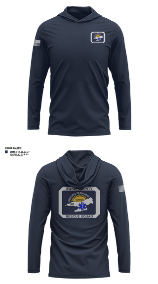 Long Sleeve Hooded Sun Shirt, Swain county rescue squad, EMS/EMT, Teamtime, Team time, sublimation, custom sports apparel, team uniforms, spirit wear, spiritwear, sports uniforms, custom shirts, team store, custom team store, fundraiser sports, apparel fundraiser