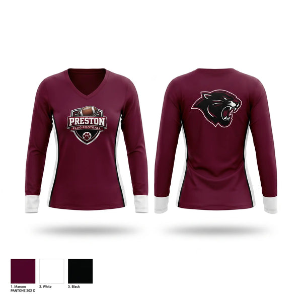 Womens Long Sleeve Vneck Shirt, Preston Panthers, , Teamtime, Team time, sublimation, custom sports apparel, team uniforms, spirit wear, spiritwear, sports uniforms, custom shirts, team store, custom team store, fundraiser sports, apparel fundraiser