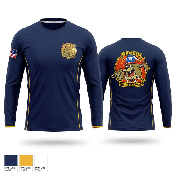 Long Sleeve Performance Shirt, Marion Fire Rescue, Fire Department, Teamtime, Team time, sublimation, custom sports apparel, team uniforms, spirit wear, spiritwear, sports uniforms, custom shirts, team store, custom team store, fundraiser sports, apparel fundraiser