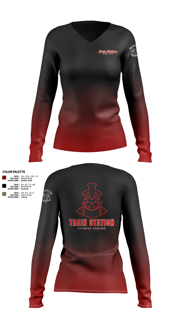 Womens Long Sleeve Vneck Shirt, Train Station Fight Club, Spirit Store, Teamtime, Team time, sublimation, custom sports apparel, team uniforms, spirit wear, spiritwear, sports uniforms, custom shirts, team store, custom team store, fundraiser sports, apparel fundraiser
