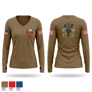 Womens Long Sleeve Vneck Shirt, AIMD Iwakuni, Navy, Teamtime, Team time, sublimation, custom sports apparel, team uniforms, spirit wear, spiritwear, sports uniforms, custom shirts, team store, custom team store, fundraiser sports, apparel fundraiser