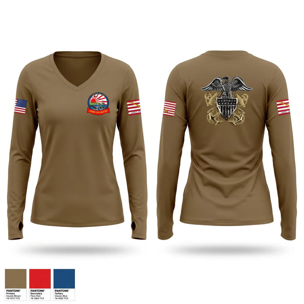 Womens Long Sleeve Vneck Shirt, AIMD Iwakuni, Navy, Teamtime, Team time, sublimation, custom sports apparel, team uniforms, spirit wear, spiritwear, sports uniforms, custom shirts, team store, custom team store, fundraiser sports, apparel fundraiser