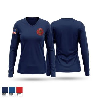 Womens Long Sleeve Vneck Shirt, Fort Fairfield Fire Rescue, Fire Department, Teamtime, Team time, sublimation, custom sports apparel, team uniforms, spirit wear, spiritwear, sports uniforms, custom shirts, team store, custom team store, fundraiser sports, apparel fundraiser