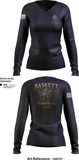Womens Long Sleeve Vneck Shirt, Baskett Transport LLC, , Teamtime, Team time, sublimation, custom sports apparel, team uniforms, spirit wear, spiritwear, sports uniforms, custom shirts, team store, custom team store, fundraiser sports, apparel fundraiser