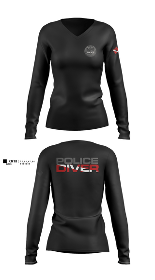 Womens Long Sleeve Vneck Shirt, Hamilton County Police Association Dive Team, Police, Teamtime, Team time, sublimation, custom sports apparel, team uniforms, spirit wear, spiritwear, sports uniforms, custom shirts, team store, custom team store, fundraiser sports, apparel fundraiser