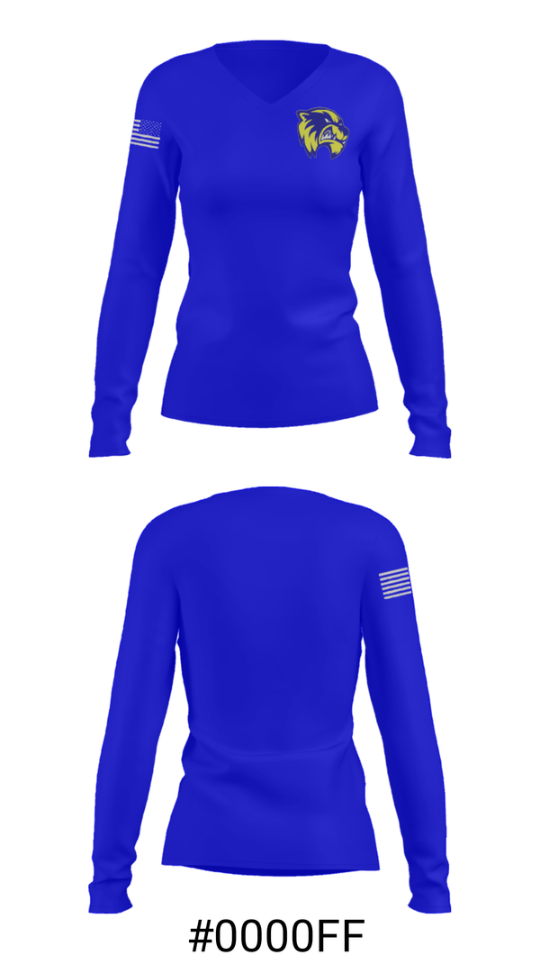 Women's Long Sleeve Vneck Shirt, Quitman High School, Spirit Store, Teamtime, Team time, sublimation, custom sports apparel, team uniforms, spirit wear, spiritwear, sports uniforms, custom shirts, team store, custom team store, fundraiser sports, apparel fundraiser