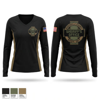 Womens Long Sleeve Vneck Shirt, Greenville County Sheriff’s Office - Medic Unit, Police, Teamtime, Team time, sublimation, custom sports apparel, team uniforms, spirit wear, spiritwear, sports uniforms, custom shirts, team store, custom team store, fundraiser sports, apparel fundraiser