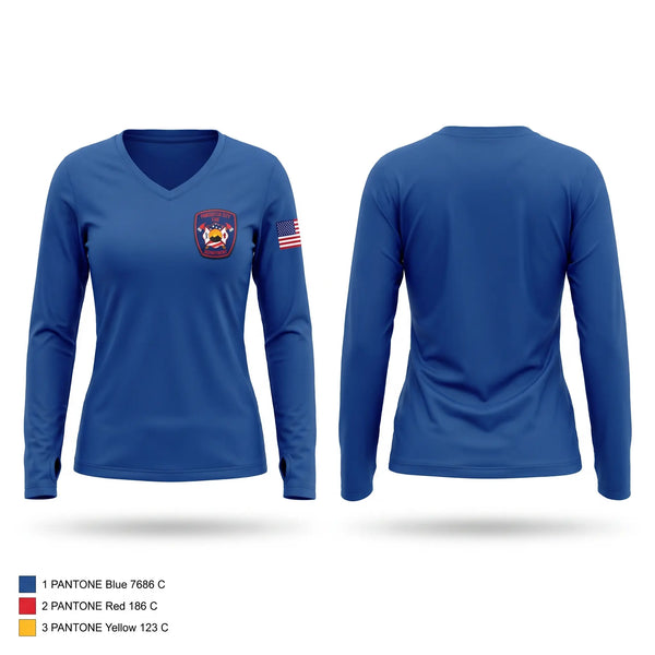 Womens Long Sleeve Vneck Shirt, Panguitch City Fire Department, Fire Department, Teamtime, Team time, sublimation, custom sports apparel, team uniforms, spirit wear, spiritwear, sports uniforms, custom shirts, team store, custom team store, fundraiser sports, apparel fundraiser