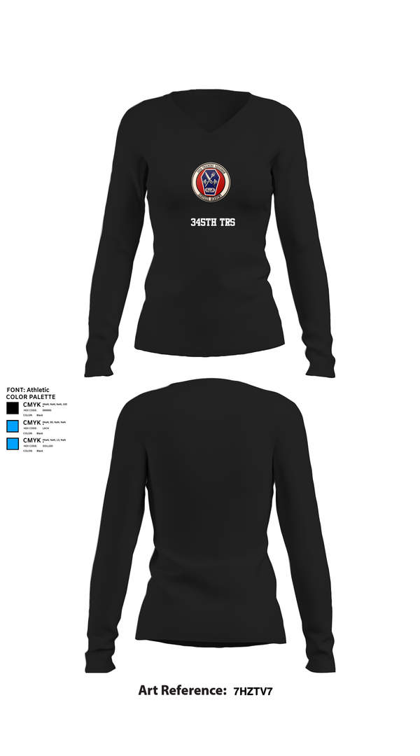 Womens Long Sleeve Vneck Shirt, 345th TRS, , Teamtime, Team time, sublimation, custom sports apparel, team uniforms, spirit wear, spiritwear, sports uniforms, custom shirts, team store, custom team store, fundraiser sports, apparel fundraiser