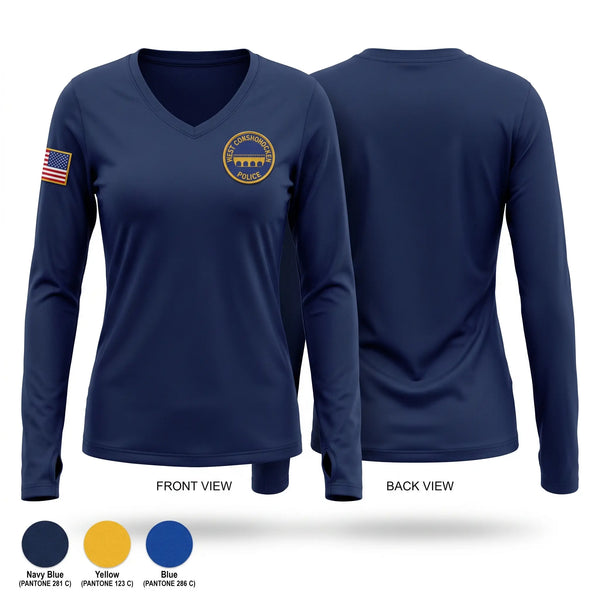 Womens Long Sleeve Vneck Shirt, West Conshohocken Police Department, Police, Teamtime, Team time, sublimation, custom sports apparel, team uniforms, spirit wear, spiritwear, sports uniforms, custom shirts, team store, custom team store, fundraiser sports, apparel fundraiser