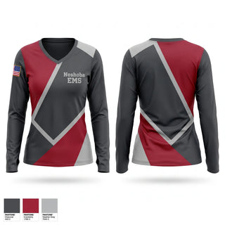 Womens Long Sleeve Vneck Shirt, Neshoba EMS, EMS/EMT, Teamtime, Team time, sublimation, custom sports apparel, team uniforms, spirit wear, spiritwear, sports uniforms, custom shirts, team store, custom team store, fundraiser sports, apparel fundraiser