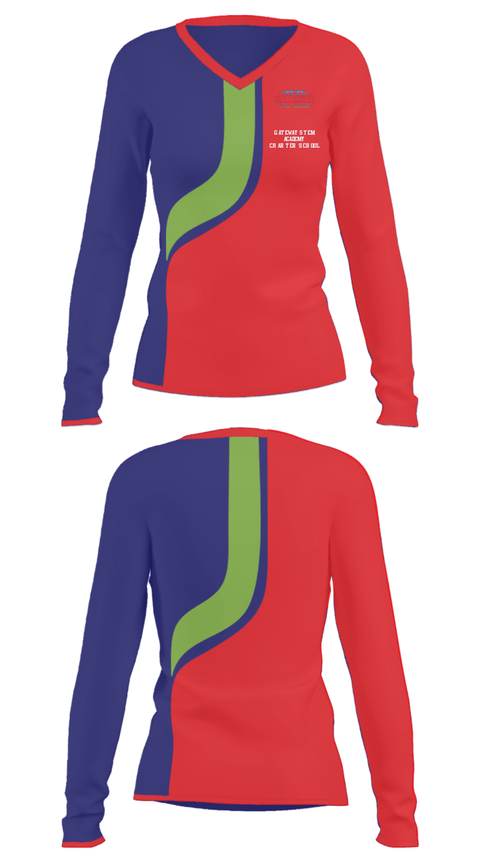 Women's Long Sleeve Vneck Shirt, Gateway Stem Academy Charter School, Spirit Store, Teamtime, Team time, sublimation, custom sports apparel, team uniforms, spirit wear, spiritwear, sports uniforms, custom shirts, team store, custom team store, fundraiser sports, apparel fundraiser