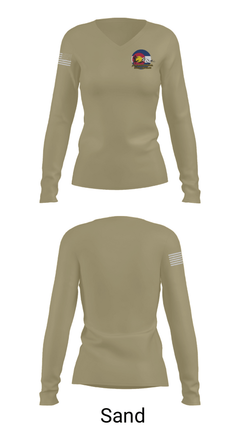 Women's Long Sleeve Vneck Shirt, Colorado National Guard Biathlon Team, National Guard, Teamtime, Team time, sublimation, custom sports apparel, team uniforms, spirit wear, spiritwear, sports uniforms, custom shirts, team store, custom team store, fundraiser sports, apparel fundraiser