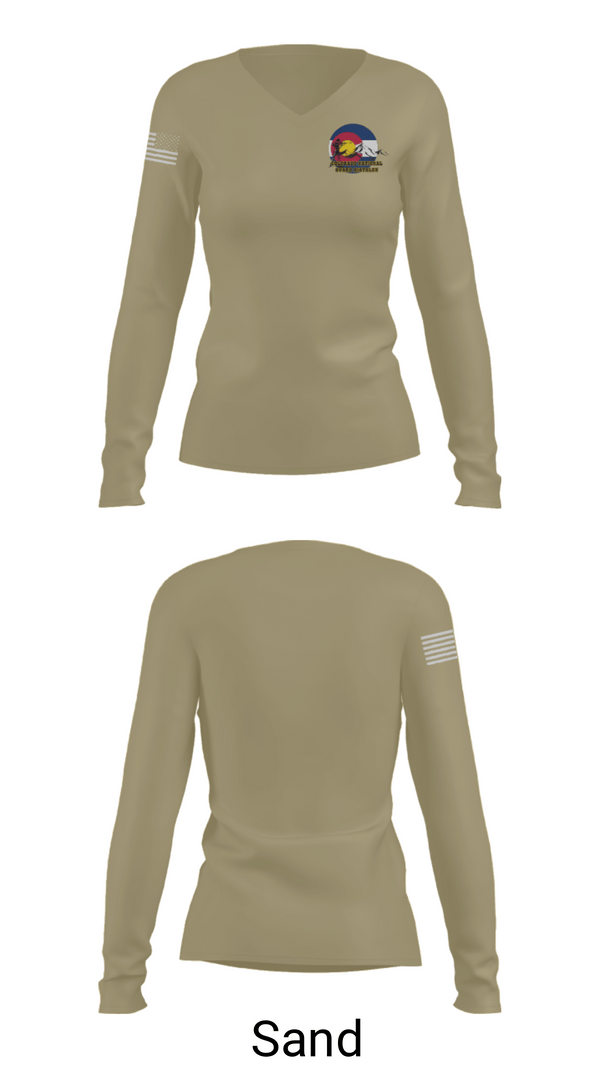 Women's Long Sleeve Vneck Shirt, Colorado National Guard Biathlon Team, National Guard, Teamtime, Team time, sublimation, custom sports apparel, team uniforms, spirit wear, spiritwear, sports uniforms, custom shirts, team store, custom team store, fundraiser sports, apparel fundraiser