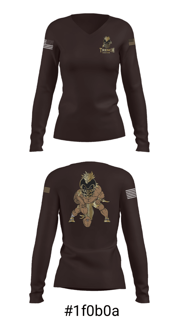 Women's Long Sleeve Vneck Shirt, TRENCH WARRIORS, Football, Teamtime, Team time, sublimation, custom sports apparel, team uniforms, spirit wear, spiritwear, sports uniforms, custom shirts, team store, custom team store, fundraiser sports, apparel fundraiser