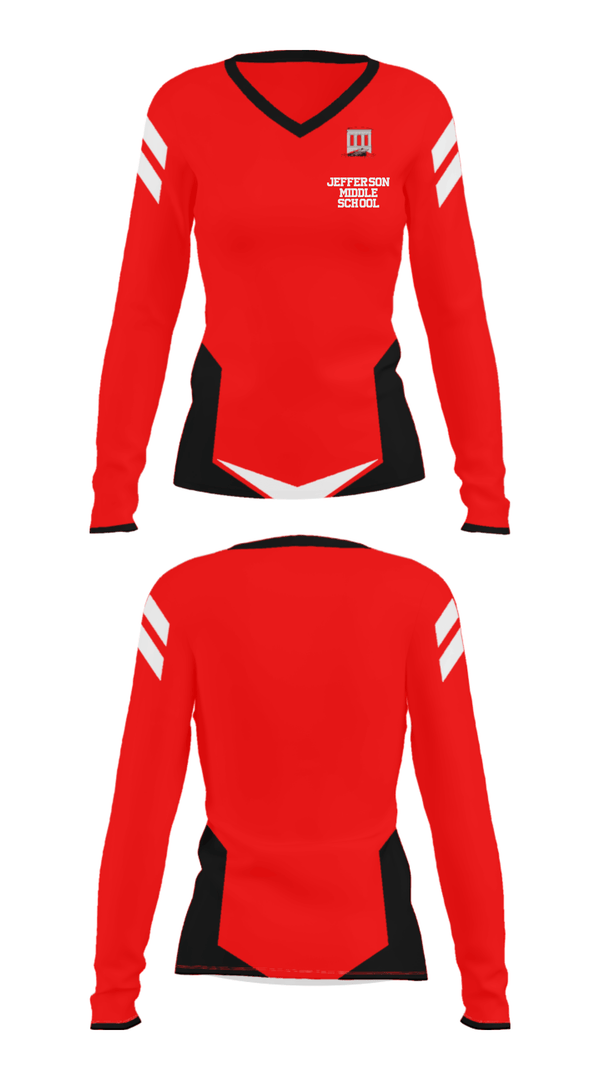 Women's Long Sleeve Vneck Shirt, Jefferson Middle School, Spirit Store, Teamtime, Team time, sublimation, custom sports apparel, team uniforms, spirit wear, spiritwear, sports uniforms, custom shirts, team store, custom team store, fundraiser sports, apparel fundraiser
