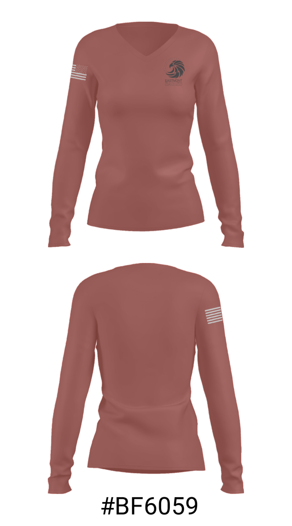 Women's Long Sleeve Vneck Shirt, Eastmont School, , Teamtime, Team time, sublimation, custom sports apparel, team uniforms, spirit wear, spiritwear, sports uniforms, custom shirts, team store, custom team store, fundraiser sports, apparel fundraiser