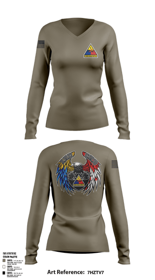 Womens Long Sleeve Vneck Shirt, 1 AD CAB, Army, Teamtime, Team time, sublimation, custom sports apparel, team uniforms, spirit wear, spiritwear, sports uniforms, custom shirts, team store, custom team store, fundraiser sports, apparel fundraiser
