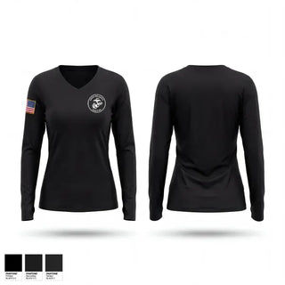 Womens Long Sleeve Vneck Shirt, KWHS MCJROTC, Marines, Teamtime, Team time, sublimation, custom sports apparel, team uniforms, spirit wear, spiritwear, sports uniforms, custom shirts, team store, custom team store, fundraiser sports, apparel fundraiser