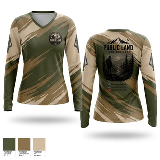 Womens Long Sleeve Vneck Shirt, Public Land Bow Hunters, , Teamtime, Team time, sublimation, custom sports apparel, team uniforms, spirit wear, spiritwear, sports uniforms, custom shirts, team store, custom team store, fundraiser sports, apparel fundraiser