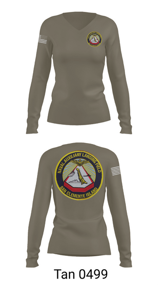 Womens Long Sleeve Vneck Shirt, NAVAL AUXILIARY LANDING FIELD SAN CLEMENTE ISLAND, Navy, Teamtime, Team time, sublimation, custom sports apparel, team uniforms, spirit wear, spiritwear, sports uniforms, custom shirts, team store, custom team store, fundraiser sports, apparel fundraiser