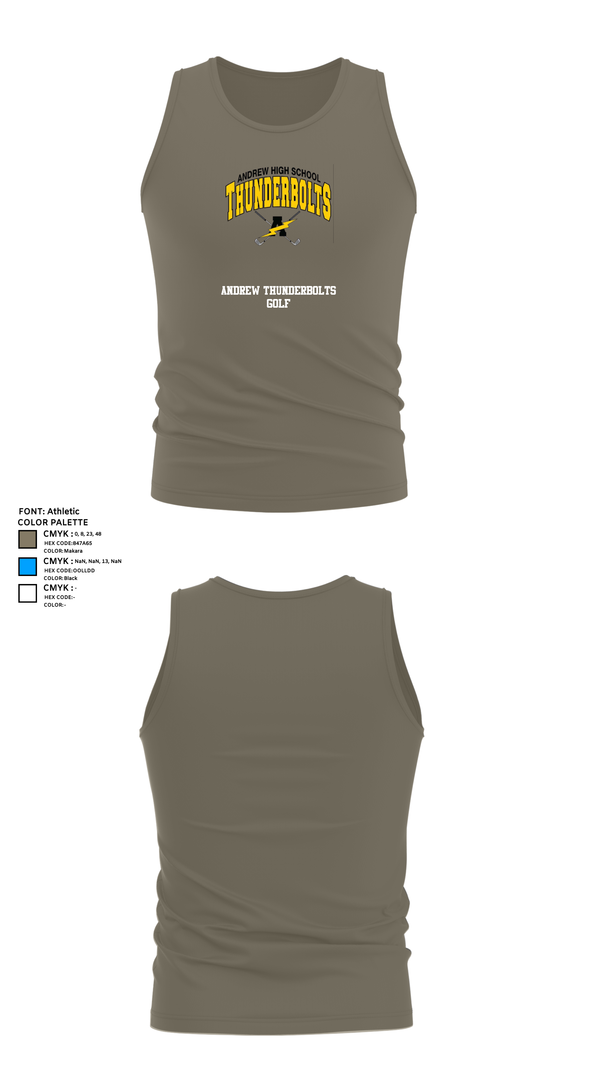 Tank Top, Andrew Thunderbolts Golf, Golf, Teamtime, Team time, sublimation, custom sports apparel, team uniforms, spirit wear, spiritwear, sports uniforms, custom shirts, team store, custom team store, fundraiser sports, apparel fundraiser