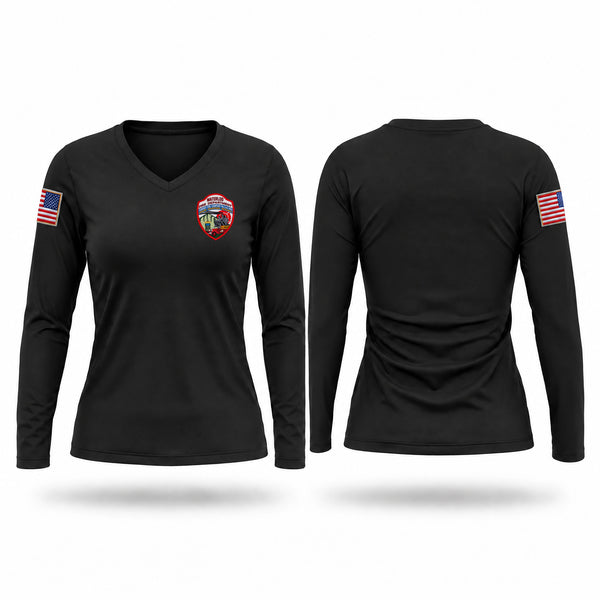 Womens Long Sleeve Vneck Shirt, Waterloo, Fire Department, Teamtime, Team time, sublimation, custom sports apparel, team uniforms, spirit wear, spiritwear, sports uniforms, custom shirts, team store, custom team store, fundraiser sports, apparel fundraiser