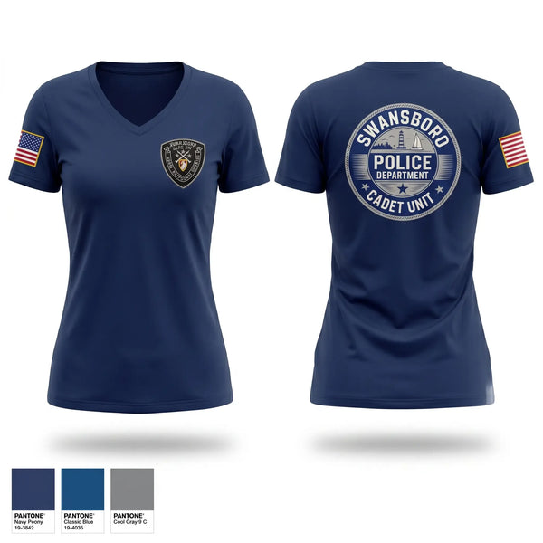 Womens Short Sleeve Vneck Shirt, Swansboro police cadets, Police, Teamtime, Team time, sublimation, custom sports apparel, team uniforms, spirit wear, spiritwear, sports uniforms, custom shirts, team store, custom team store, fundraiser sports, apparel fundraiser