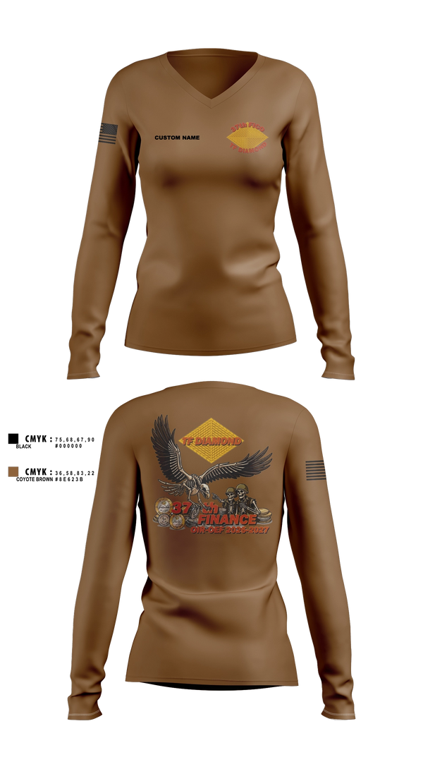Womens Long Sleeve Vneck Shirt, 37th FICO, Army, Teamtime, Team time, sublimation, custom sports apparel, team uniforms, spirit wear, spiritwear, sports uniforms, custom shirts, team store, custom team store, fundraiser sports, apparel fundraiser