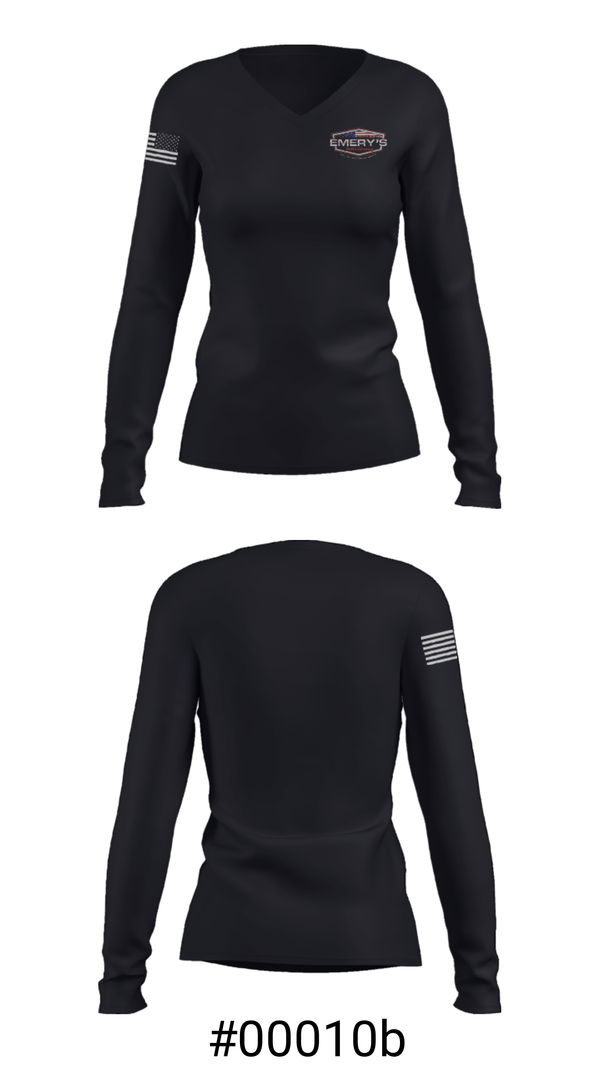 Women's Long Sleeve Vneck Shirt, Emery’s Gutter Cleaning, , Teamtime, Team time, sublimation, custom sports apparel, team uniforms, spirit wear, spiritwear, sports uniforms, custom shirts, team store, custom team store, fundraiser sports, apparel fundraiser