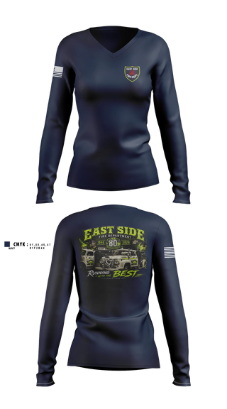 Womens Long Sleeve Vneck Shirt, East Side Fire Department (Belleville), Fire Department, Teamtime, Team time, sublimation, custom sports apparel, team uniforms, spirit wear, spiritwear, sports uniforms, custom shirts, team store, custom team store, fundraiser sports, apparel fundraiser