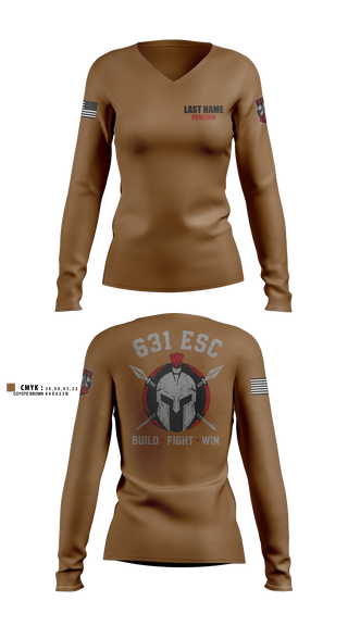 Womens Long Sleeve Vneck Shirt, 631st ESC, Army, Teamtime, Team time, sublimation, custom sports apparel, team uniforms, spirit wear, spiritwear, sports uniforms, custom shirts, team store, custom team store, fundraiser sports, apparel fundraiser