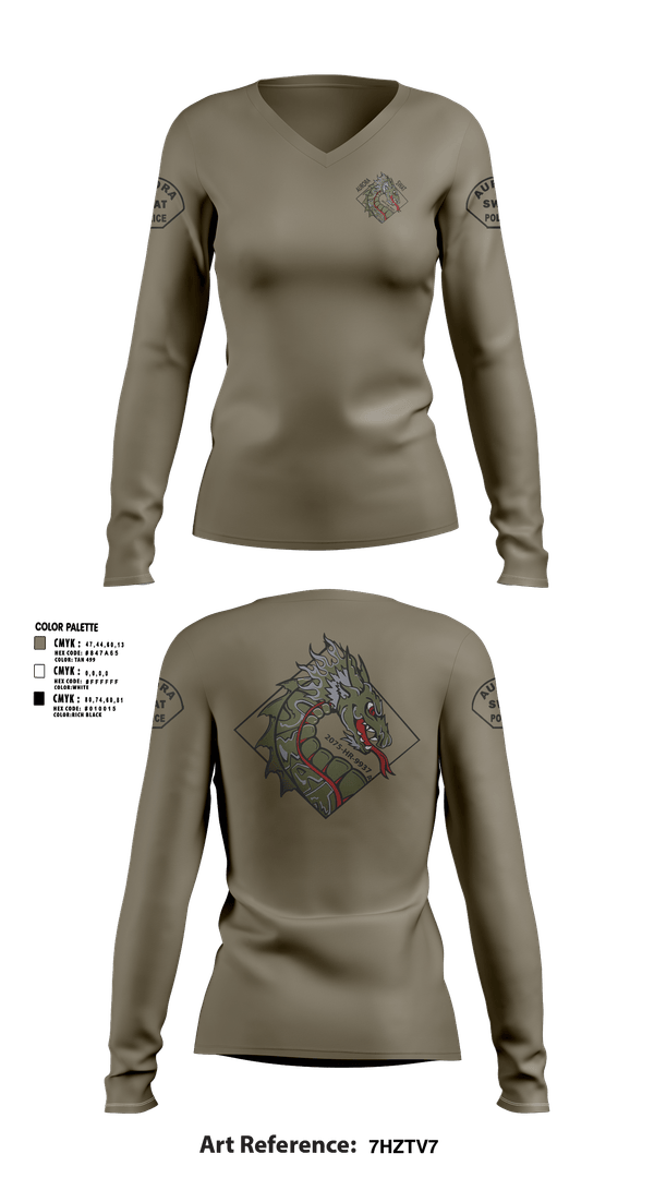 Womens Long Sleeve Vneck Shirt, Aurora SWAT, Police, Teamtime, Team time, sublimation, custom sports apparel, team uniforms, spirit wear, spiritwear, sports uniforms, custom shirts, team store, custom team store, fundraiser sports, apparel fundraiser