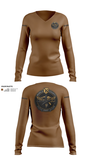 Womens Long Sleeve Vneck Shirt, MOBILE COUNTY SWAT, Police, Teamtime, Team time, sublimation, custom sports apparel, team uniforms, spirit wear, spiritwear, sports uniforms, custom shirts, team store, custom team store, fundraiser sports, apparel fundraiser