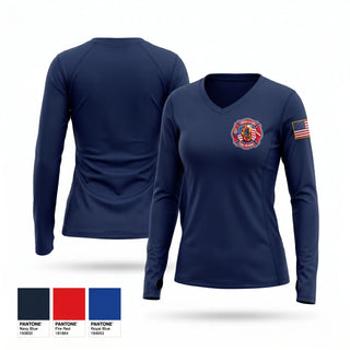 Womens Long Sleeve Vneck Shirt, Lawrence-Allison Fire Protection District, Fire Department, Teamtime, Team time, sublimation, custom sports apparel, team uniforms, spirit wear, spiritwear, sports uniforms, custom shirts, team store, custom team store, fundraiser sports, apparel fundraiser