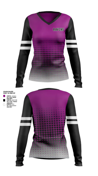 Womens Long Sleeve Vneck Shirt, RAVENS, , Teamtime, Team time, sublimation, custom sports apparel, team uniforms, spirit wear, spiritwear, sports uniforms, custom shirts, team store, custom team store, fundraiser sports, apparel fundraiser