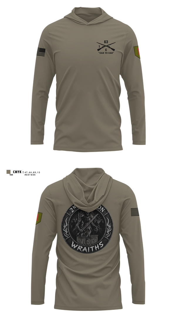 Long Sleeve Hooded Sun Shirt, 2nd PLT, C co, 1-63 AR BN, Army, Teamtime, Team time, sublimation, custom sports apparel, team uniforms, spirit wear, spiritwear, sports uniforms, custom shirts, team store, custom team store, fundraiser sports, apparel fundraiser