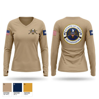 Womens Long Sleeve Vneck Shirt, MSSG 215th FSC CO, National Guard, Teamtime, Team time, sublimation, custom sports apparel, team uniforms, spirit wear, spiritwear, sports uniforms, custom shirts, team store, custom team store, fundraiser sports, apparel fundraiser