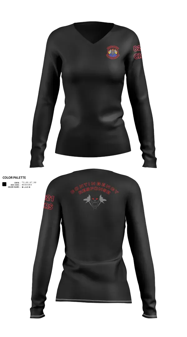 Womens Long Sleeve Vneck Shirt, 821 CRS, Air Force, Teamtime, Team time, sublimation, custom sports apparel, team uniforms, spirit wear, spiritwear, sports uniforms, custom shirts, team store, custom team store, fundraiser sports, apparel fundraiser