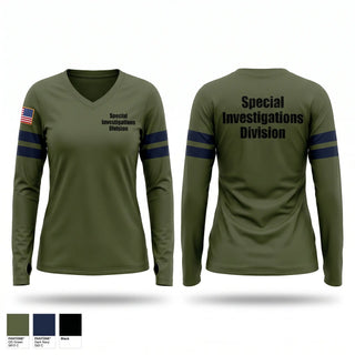 Womens Long Sleeve Vneck Shirt, Special Investigations Division, Police, Teamtime, Team time, sublimation, custom sports apparel, team uniforms, spirit wear, spiritwear, sports uniforms, custom shirts, team store, custom team store, fundraiser sports, apparel fundraiser