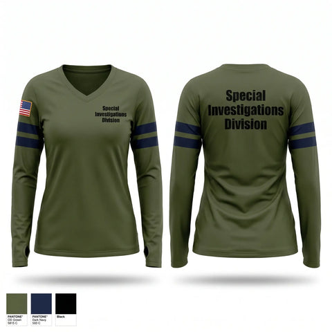 Womens Long Sleeve Vneck Shirt, Special Investigations Division, Police, Teamtime, Team time, sublimation, custom sports apparel, team uniforms, spirit wear, spiritwear, sports uniforms, custom shirts, team store, custom team store, fundraiser sports, apparel fundraiser